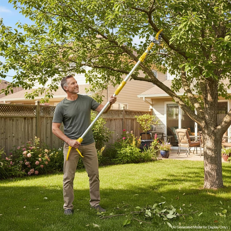 Telescopic Pole Pruner and Fruit Picker for Garden | Cuts Branches Up to 1 Inch | Rotating & Locking Head | Lightweight Aluminum Extendable Handle (3.28 to 5.25 FT)，Yellow