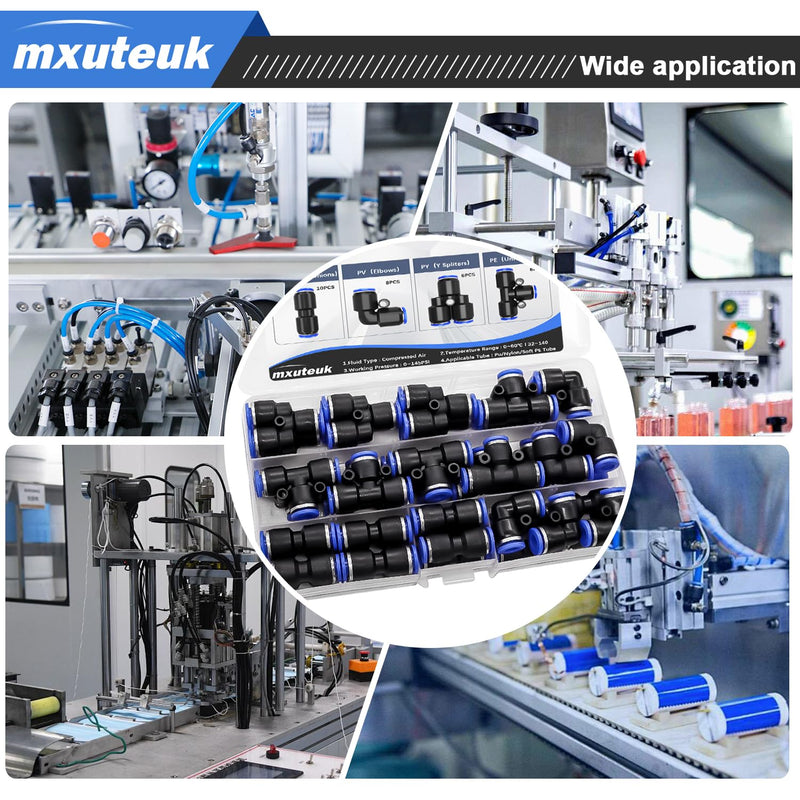 [Australia - AusPower] - mxuteuk 1/4 Inch OD Push to Connect Fittings 1/4 Inch Quick Connect Fittings Air Hose Fittings Pneumatic Fittings Kit for 1/4 inch Tube (30PCS) Blue 