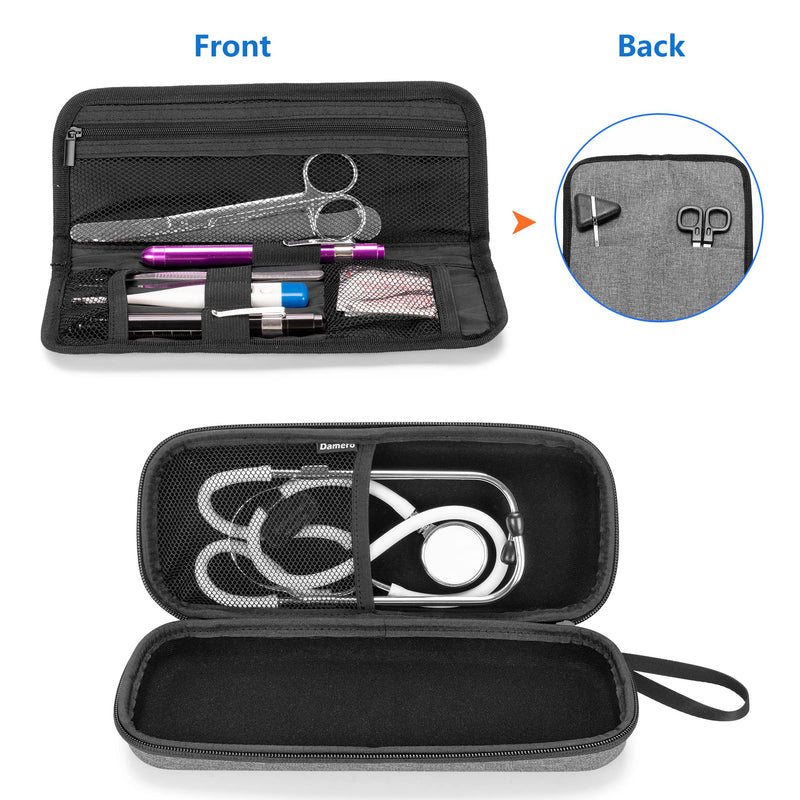 [Australia - AusPower] - Damero Stethoscope Hard Case, Medical Carrying Case with Extra Folding Pouch Compatible with 3M Littmann/ADC/Omron Stethoscope and Accessories, Gray 