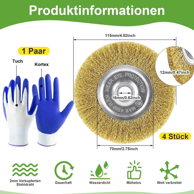 [Australia - AusPower] - Joint Brush Brass Brush Steel Brush 4 Pieces Compatible with Gloria Multibrush and Other Wire Brushes Metal Brush Weedbrush Accessories for Gloria Joint Cleaner of Weeds Moss Stones 