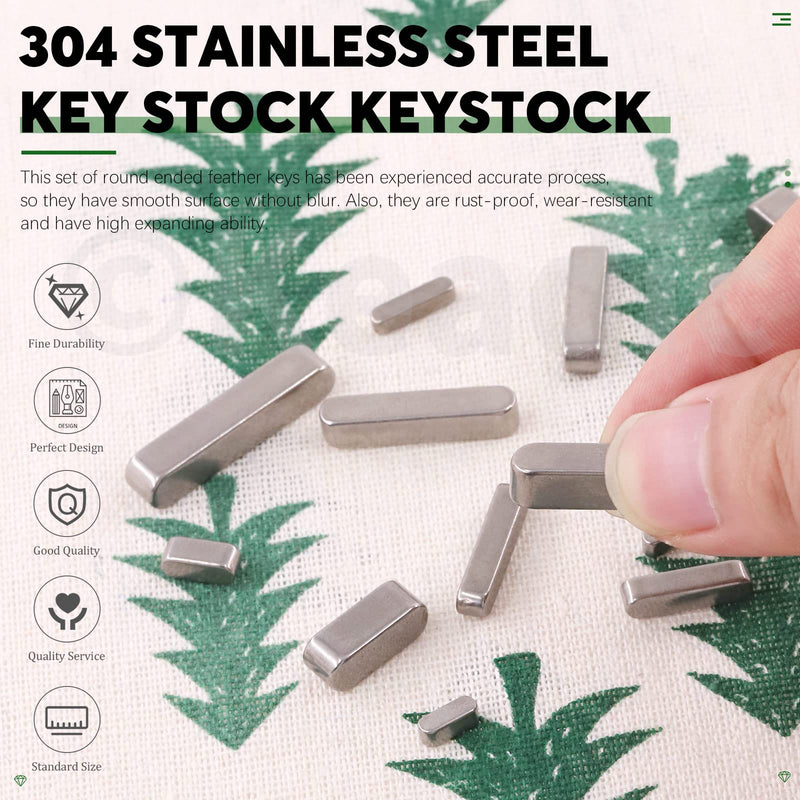 [Australia - AusPower] - Keadic 140Pcs 16 Sizes 304 Stainless Steel Key Stock Assortment Set 8mm 10mm 12mm 16mm 20mm 25mm 30mm Round Ended Parallel Drive Shaft Key Parallel Keys Pulley Feather Key for Fastening Connection 
