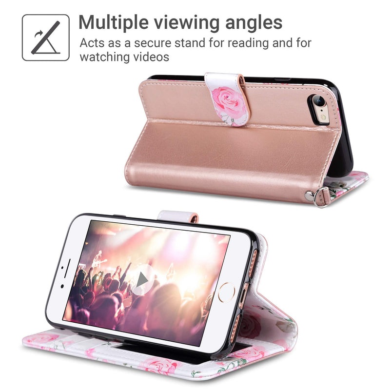 [Australia - AusPower] - ULAK Case for iPhone SE 3 Wallet 2022, iPhone 8 Wallet, iPhone SE Wallet 2020, iPhone 7 Flip Case, PU Leather Kickstand Card Holder Protective Cover for iPhone 7/8/iPhone SE 2nd 3rd Gen Rose Gold 