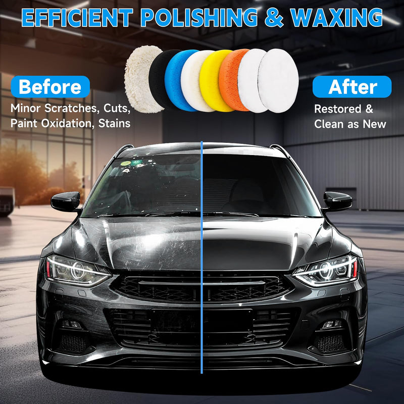 6 Inch Buffing Polishing Pads&Wool Buffing Pad ，with M14 Drill and 6 Inch Backing for Car Buffer Polisher, Washing Cleaning Waxing Dusting, 10PCS