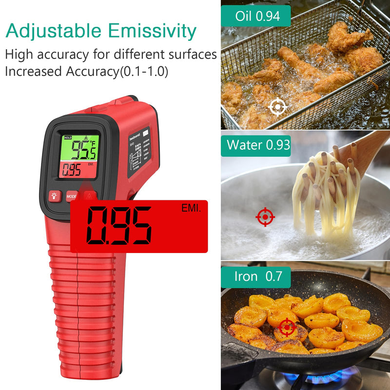 [Australia - AusPower] - ORIA Digital Infrared Thermometer, Surface Thermometer for Cooking, -58℉ to 1022℉ Non Contact Temperature Gun with Backlight, Max/Min, Adjustable Emissivity, for Griddle Pizza Oven BBQ, Not for Human 