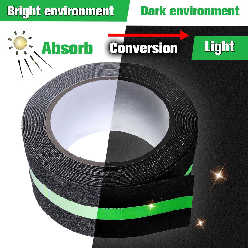 2 Inch x 16.4 Feet Anti Slip Traction Tape with Glow in Dark Green Stripe,Educe the Risk of Slipping for Indoor or Outdoor Stair Tread Step and Other Slippery Surfaces