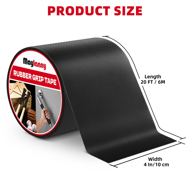Maylanny 4 in x 20 FT Rubber Grip Tape, Black Ultra Strong Anti Slip Waterproof Tape with Textured Adhesive Comfortable in Hands, Perfect for Tools, Handles, Ladders - High Traction DIY Safety Grip