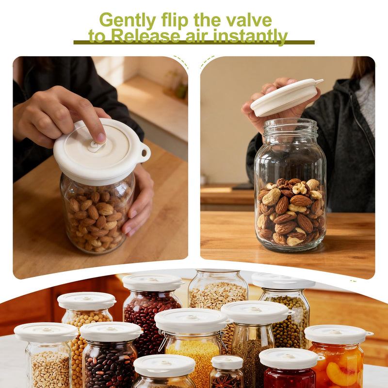 Jar Vacuum Sealer Lids 6 Pack, Faster & High-Suction Handheld Vacuum Sealer, Universal Lids for Wide/Regular/Small Mouth Jars, Airtight Seal for Food, Juice & Smoothies to Extend Freshness