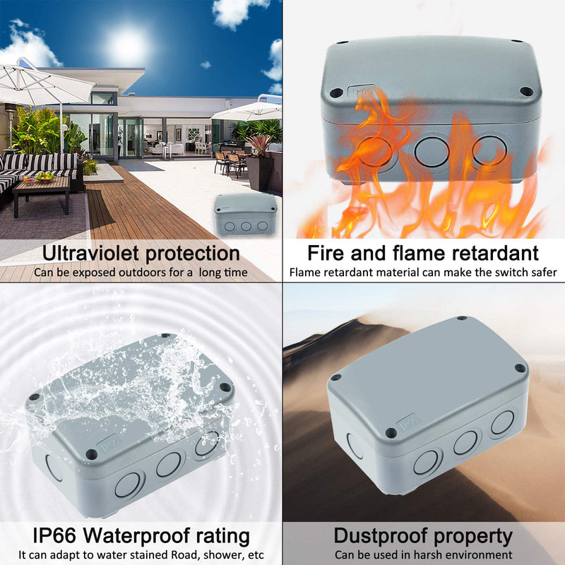 [Australia - AusPower] - Outdoor Junction Box,Nineleaf IP66 Weatherproof Electrical Project Boxes PVC/ABS Plastic Enclosure Box Universal Watertight 4.9 x 3.3 x 2.3 inch (125x86x62mm), Fit with 20mm Cable Gland Grey 125x86x62mm 