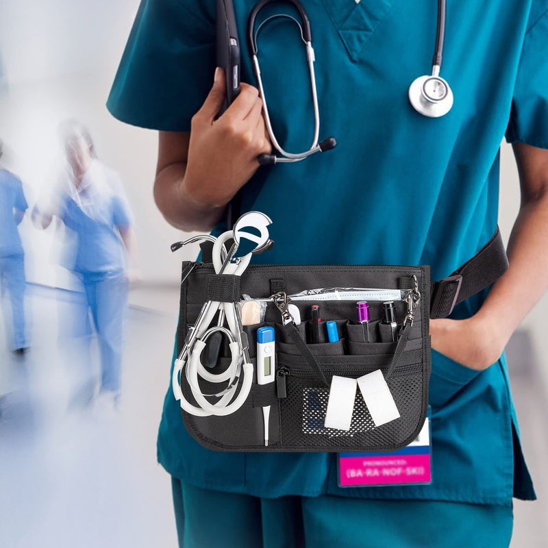 [Australia - AusPower] - Damero Nurse Fanny Pack, Nurse Waist Bag with Tape Holder, Nurse Tool Belt for Stethoscopes, Bandage Scissors and Other Medical Supplies, Black 