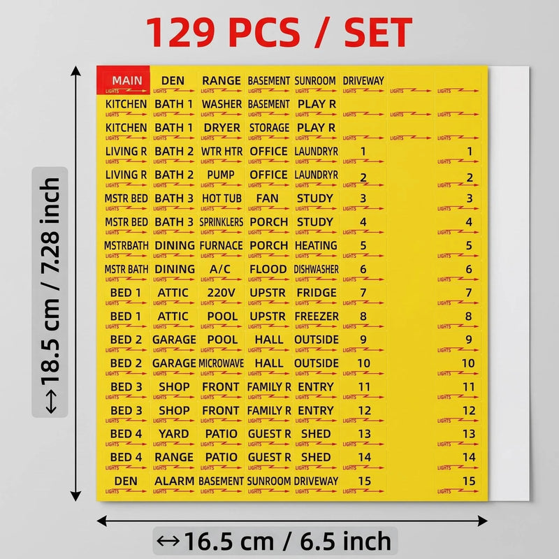 Premium Durable Circuit Breaker Labels, 129 Waterproof Fuse Box Stickers, Easy to Read and Install