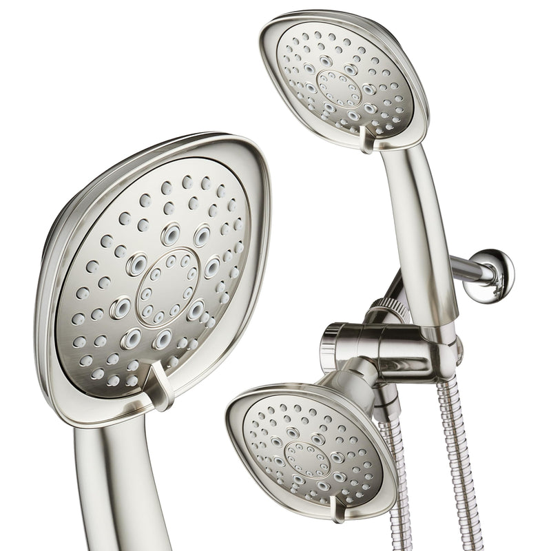 AquaDance Luxury Square 48-setting High-Pressure Dual Head/Handheld Shower Spa Combo. Extra-Long 72" Stainless Steel Hose, 3-way Flow Diverter, Satin Nickel Finish