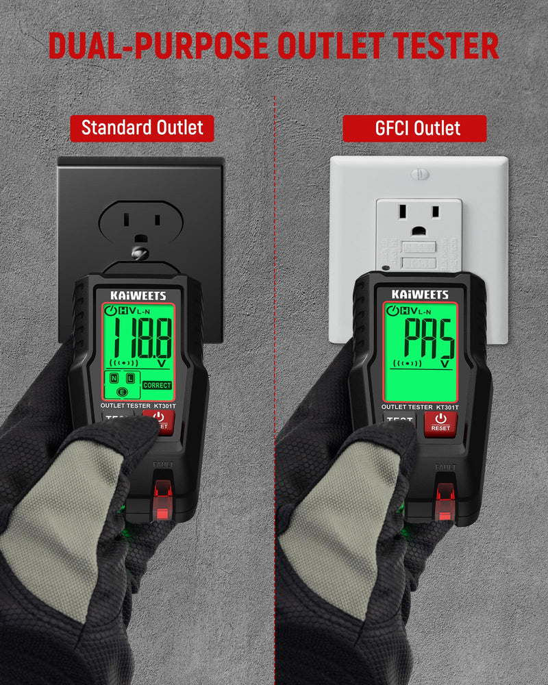 [Australia - AusPower] - KAIWEETS Voltage Tester/Non-Contact Voltage Tester HT100s-B and GFCI Outlet Tester with LCD Display KT301T 