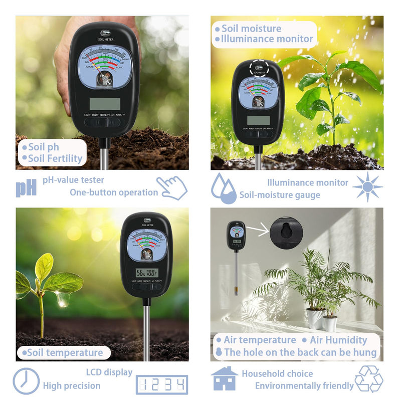 [Australia - AusPower] - 7-in-one Soil Test Kit, Soil Moisture Meter/PH Meter/Sunlight Intensity/Fertility Soil Tester, LCD Display Air & Soil Hygrometer Temperature for Hous Plants Garden, Farm, Lawn Care Moisture Meter Sepia New 