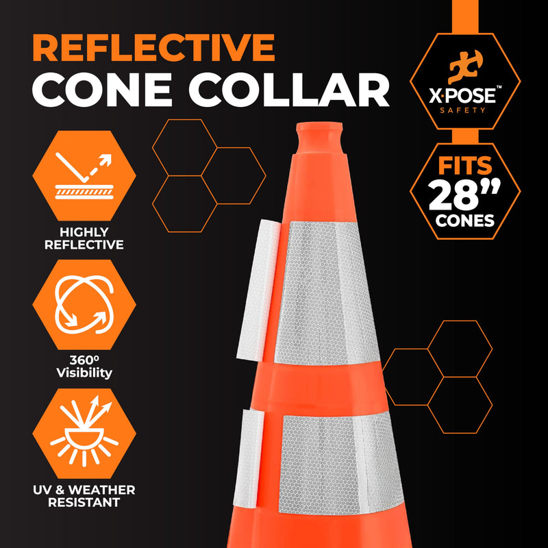 White+Hip Reflector Tape Cone Collar Set – 5 Pack, 4" & 6" Collars for 28" Wide Body Traffic Cones, High Visibility Reflective Stickers 4" and 6" fit 28" Cone