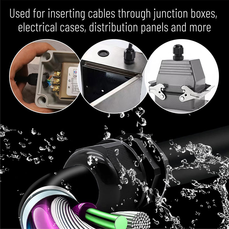 [Australia - AusPower] - Bates- Nylon Cable Gland, 50 pcs, 3-16 mm Cable Gland Connectors, PG7, PG9, PG11, PG13.5, PG16, PG19, Waterproof Cable Connector, Black Cord Grip, Plastic Cable Connector, Cable Glands Waterproof 50 Pack, PG7-PG19 