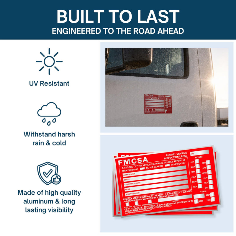 20-Pack DOT Compliant Aluminum Annual Vehicle Inspection Labels with Punch Boxes – Red FMCSA Inspection Stickers, Durable DOT Inspection Stickers (6” x 3.5”) 20-PACK