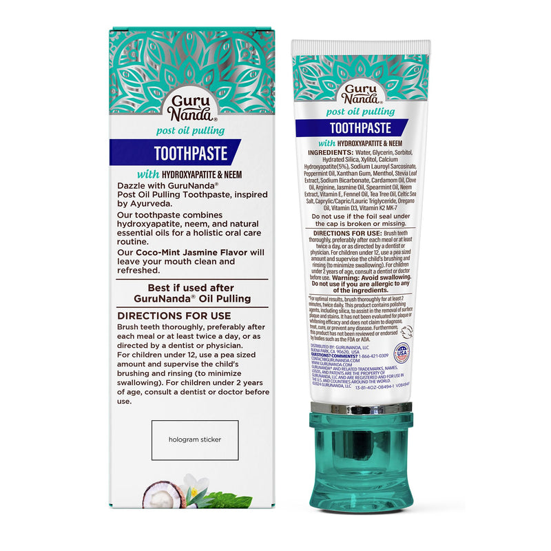 [Australia - AusPower] - GuruNanda Hydroxyapatite Toothpaste, SLS & Fluoride Free, Whitening Toothpaste - Freshens Breath, Fights Plaque - Natural CocoMint Jasmine Neem, 4.2oz 4 Ounce (Pack of 1) 