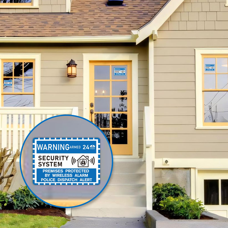 6PCS Security Alarm System Sign for Home, Self-Adhesive Weatherproof 24 Hours Warning Sticker, Safety Protection System for House Doors and Windows, Business Indoor & Outdoor Use 3.9''x2.8'' Security System Warning Small
