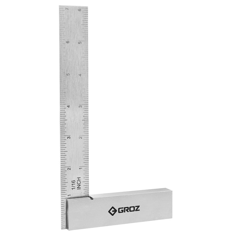 Groz 6" Graduated Workshop Steel Square, 0.00028" Squareness Tolerance, Hardened Spring Steel Blade, Precision Machinist Try Square for Layout, Setup and Inspection (01143) 6 Inch