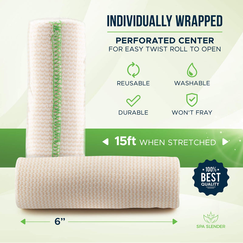 [Australia - AusPower] - Long Elastic Bandage Wrap | 6-inches wide | Self-Closure Both Ends | Non-Latex Washable for Injuries, Soreness, Body Wraps | Soft Strong Fabric | 2-Pack | by Spa Slender 6" Wide 2 Pack 