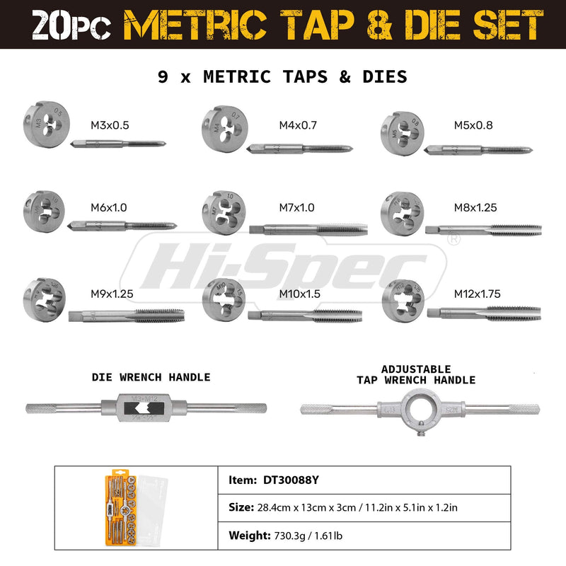 [Australia - AusPower] - Hi-Spec M3-M12 Metric Tap and Die Set with Alloy Steel Male Tap Set and Hand Tap Set 