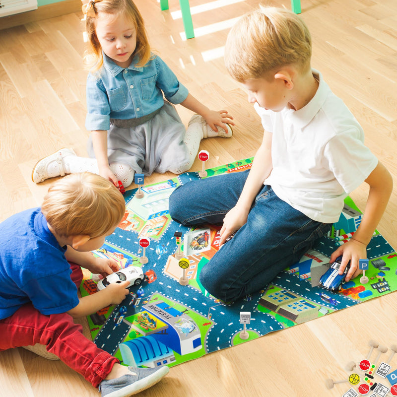 Attatoy Kids Wooden Street Signs Playset (14-Piece Set), Wood Traffic Signs Perfect for Car & Train Set 14 Piece Set