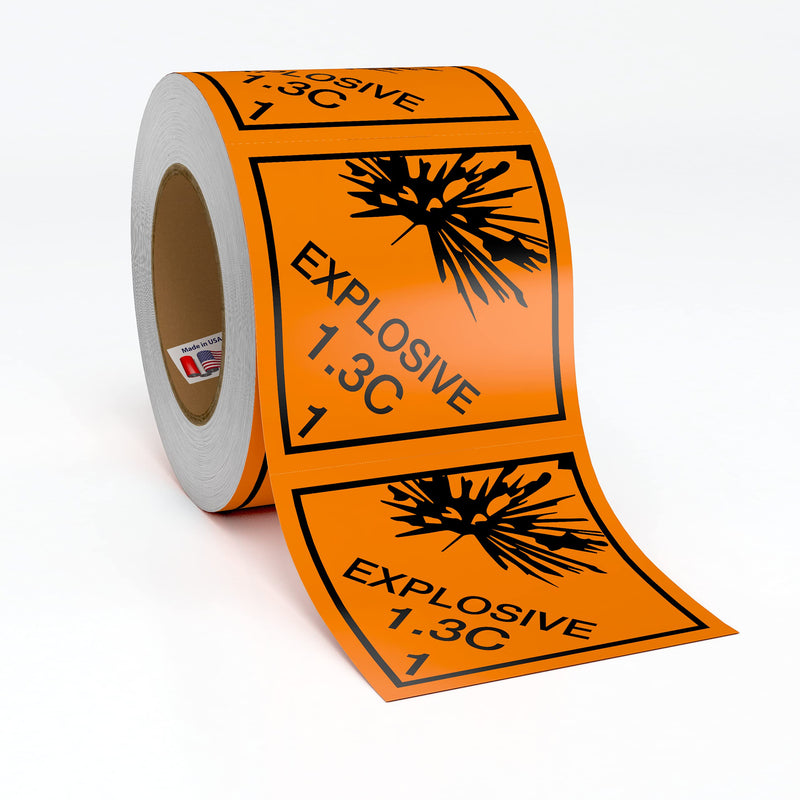 D.O.T. Labels - Hazard Class 1 DOT Explosives 1.4C Hazmat Labels 4" X 4" Square Sticklers - 500 Adhesive Labels Per Roll, Made in the USA by Kenco (1 Pack) 1 PACK
