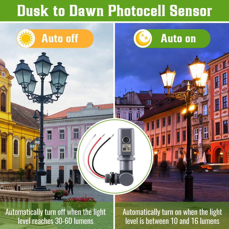 [Australia - AusPower] - 1 Pack Photocell Sensor for Outdoor Light, 120-277VAC 50/60 Hz Swivel Mount Photocell IP54 Waterproof, Dusk to Dawn Sensor Photoelectric for High Power Loads in Commercial or Industrial 