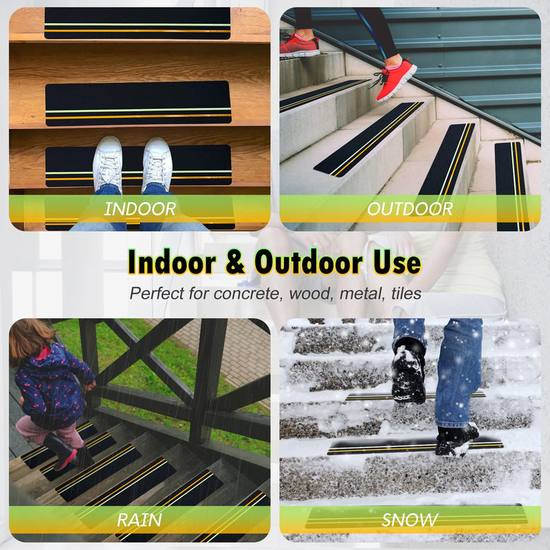 S&X 10-Pack Outdoor Stair Treads Non-Slip with Reflective & Glow-in-The-Dark Strips Pre-Cut 6" x 24" Heavy Duty Anti Slip Tape High Traction Waterproof – Perfect for Stairs, Ramps, Decks, Boats