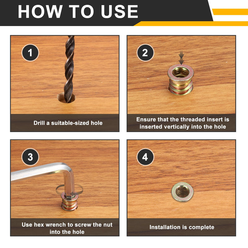 [Australia - AusPower] - uxcell 24Sets M6 x 25mm Furniture Screw Threaded Inserts for Wood, M6 x 15mm Inserts Nut Bolt Fastener Connector with Hex Socket Drive Mount for Secure Joints 24 
