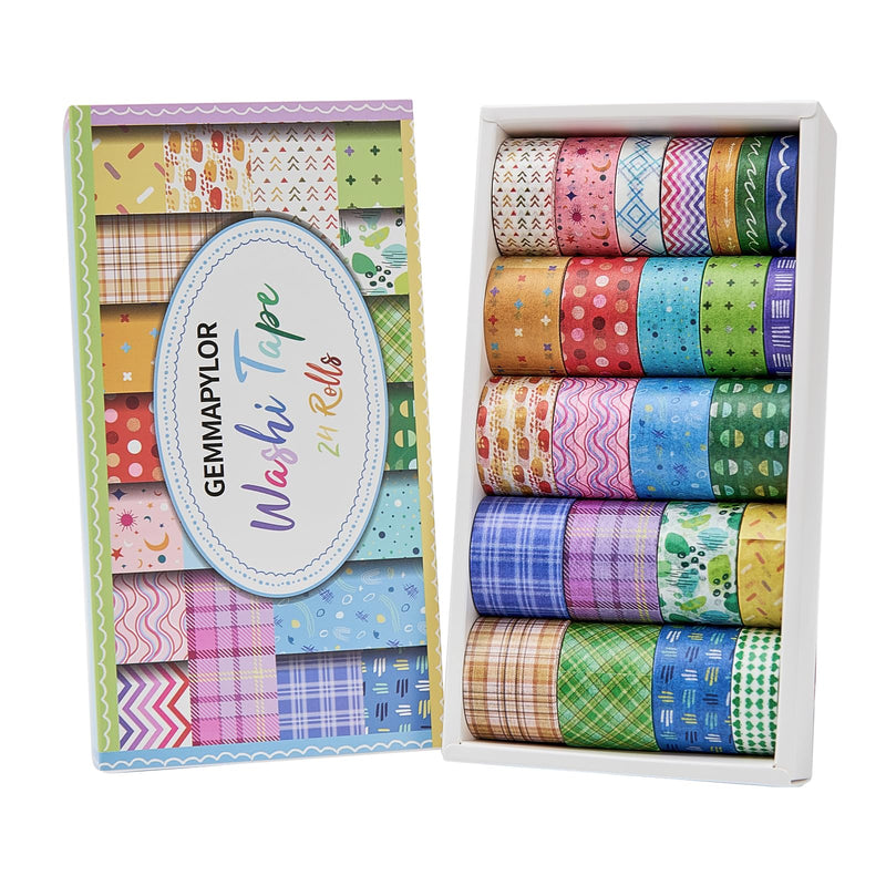 Grid Washi Tape Set 24 Rolls, Decorative Masking Tape for Junk Journal, Scrapbooking Supplies, DIY Crafting Supplies Grid
