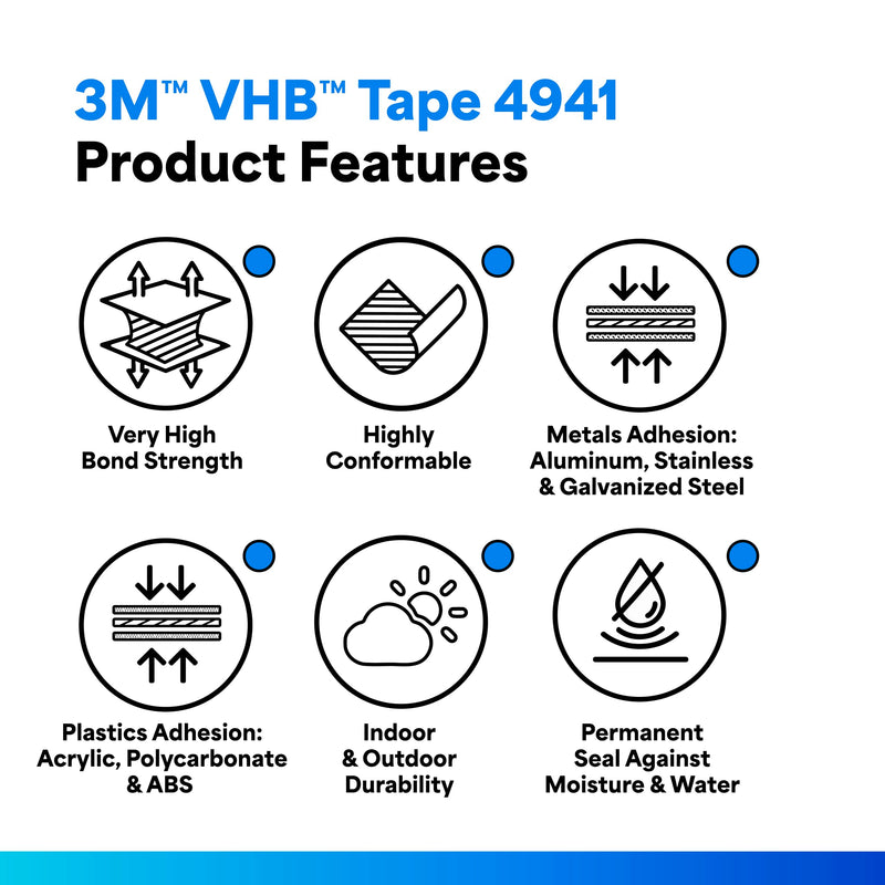 3M VHB Mounting Tape 4941, 1" x 5 yards 0.045 Inches 1 inches