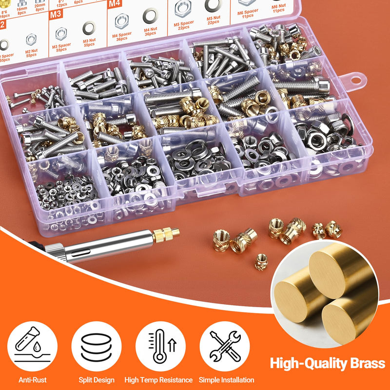 Preciva Threaded Inserts Soldering Tips Set with Screws Nuts Assortment Set M2 M3 M4 M5 M6