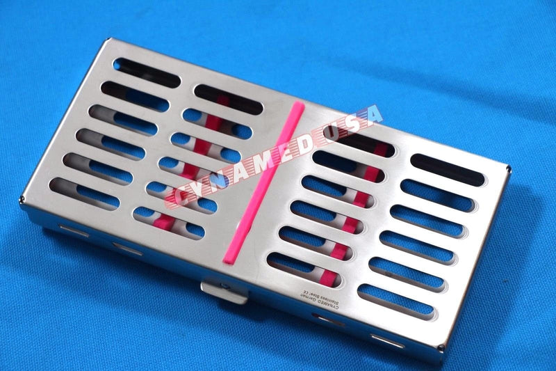 [Australia - AusPower] - New Premium German Stainless Dental Autoclave Sterilization Cassette Rack Box Tray for 7 Instruments Pink 
