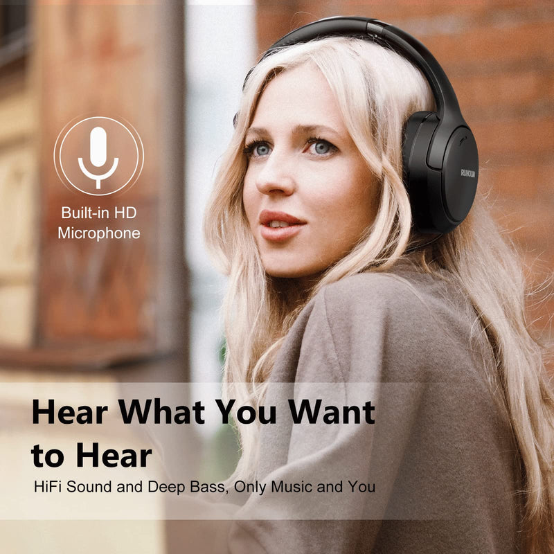 [Australia - AusPower] - RUNOLIM Hybrid Active Noise Cancelling Headphones, Wireless Over Ear Bluetooth Headphones with Microphone, 70H Playtime, Foldable Headphones with HiFi Audio, Deep Bass for Home Travel Office Black 