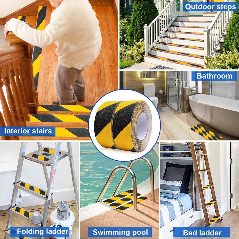 BOMEI PACK Anti Slip Traction Tape,2 Inch x 33 Ft,Heavy Duty Non Slip Tape,Grip Tape for Stairs, Tread Step, Indoor & Outdoor Use,Waterproof Stairs Non Skid Treads (Yellow and Black) Yellow and Black