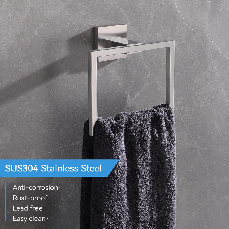 LANC Hand Towel Holder for Bathroom Wall Mount Brushed Nickel Square Hand Towel Rings 2PC Towel Ring for Toilet Bathroom Hardware Accessories Stainless Steel Modern Shower Towel Hanger, A8896BN-P2 2 Pack