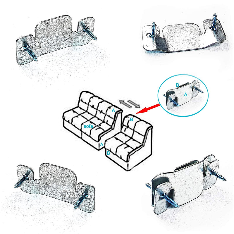 [Australia - AusPower] - Metal Sectional Couch Connectors Furniture Interlocking,Sectional Sofa Fastener Software Bracket with Screws for Loveseat, Recliner, Chair or Chaise Lounge (4 Pcs) 