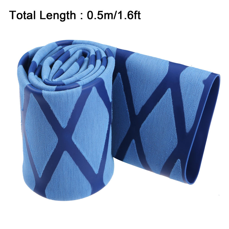 sourcing map 0.5 m Long Heat Shrink Tubing, 30 mm Diameter, 50 mm Flat Width, Shrink Ratio 2:1, Non-Slip Heat Shrink Tubing with Mesh Pattern, Heat Shrink Tube for Handles 30mm blue