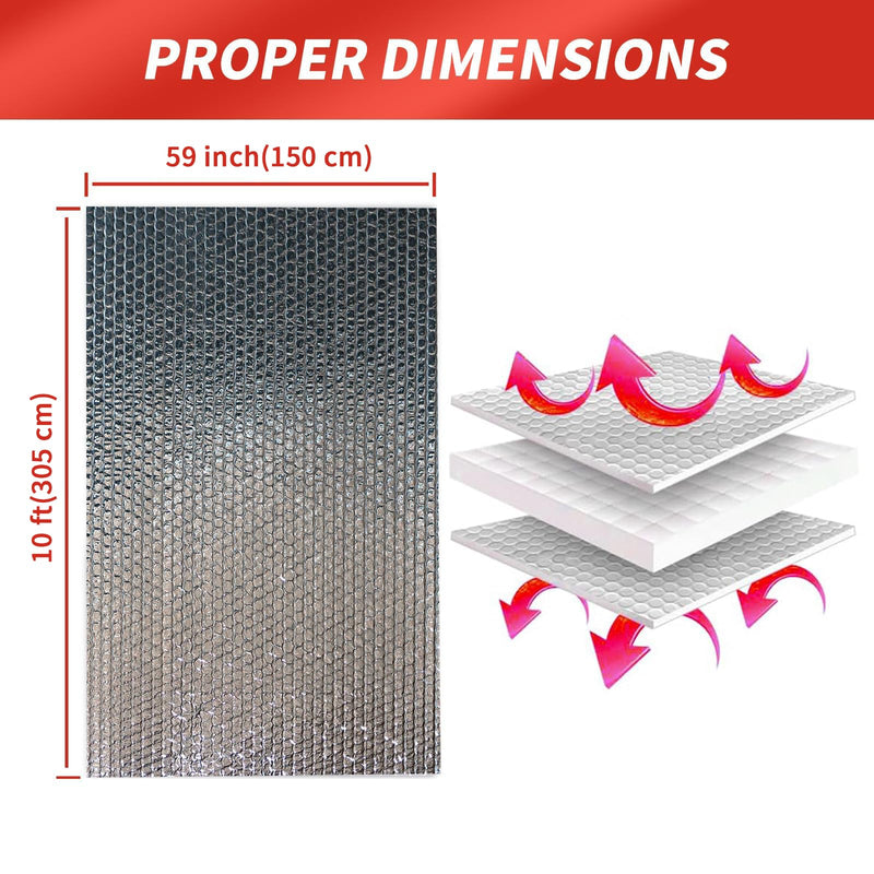 Aiglille Reflective Insulation Foam, 59 in W x 10 ft L Double Bubble Weatherproofing Reflectix Foil Insulated for RV, Window Insulation for Summer Heat 59 In x 10ft