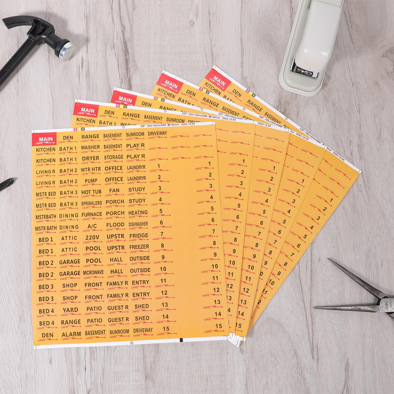 5 Sheets/645pcs Circuit Breaker Labels Weatherproof Box Stickers Breaker Box Label Electrical Panel Labels Boxes Stickers Easy Read and Install for Home Office Electrical Panels Orange