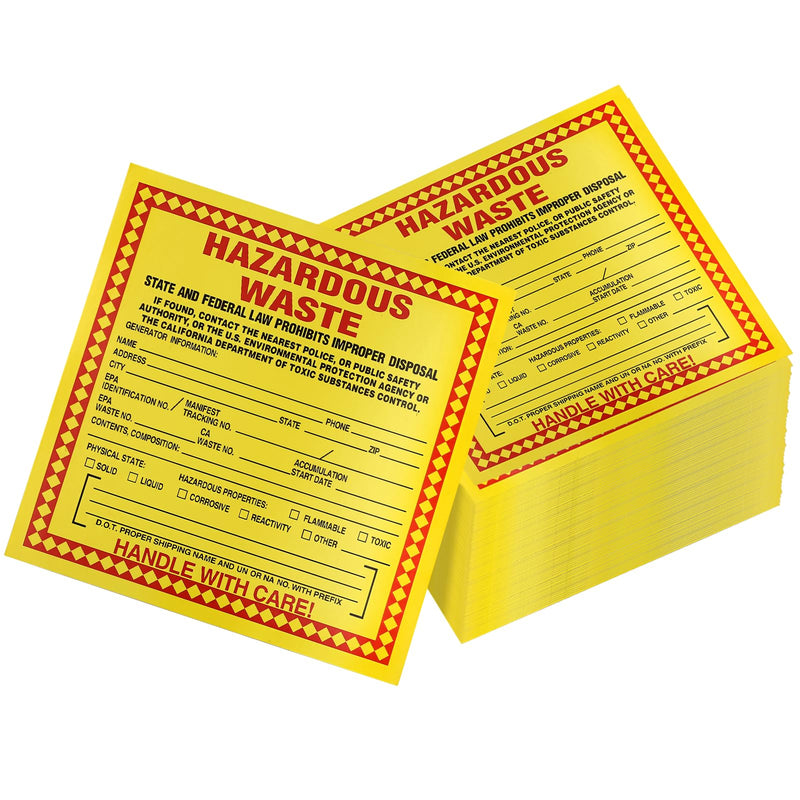 (California) Hazardous Waste Labels 50-Pack | 6x6 Inch Adhesive Vinyl Stickers, EPA & CA DTSC Compliant for Containers & Drums