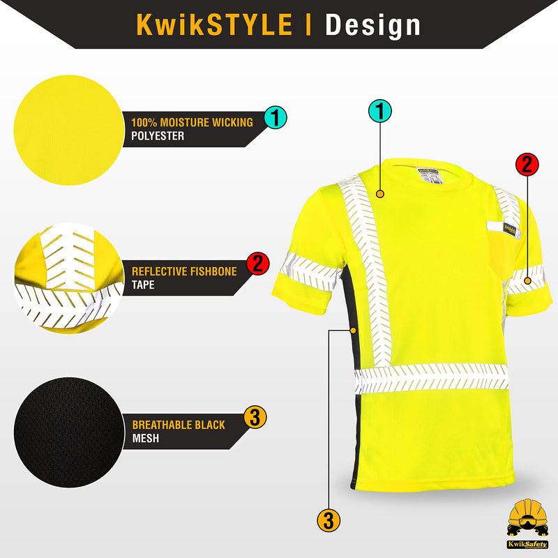 KwikSafety - Charlotte, NC - Renaissance Man Short Sleeve Safety Shirt [Reflective Fishbone Tape] Class 2 ANSI OSHA Small Fishbone Tape | Yellow