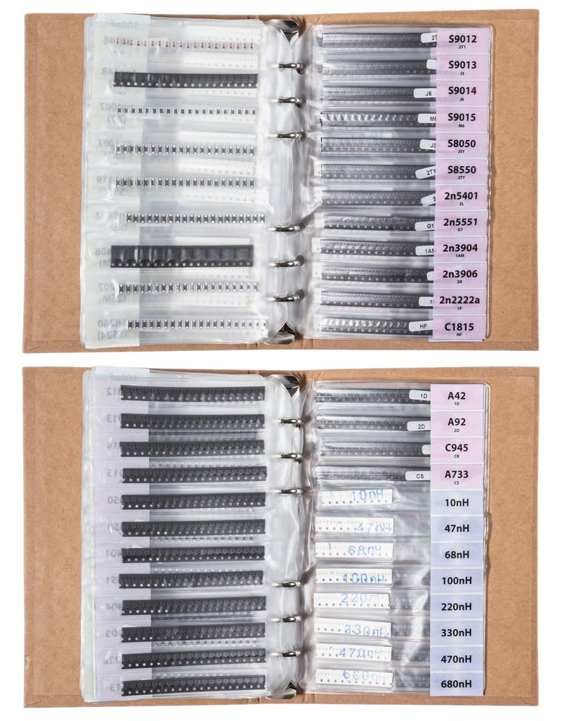 [Australia - AusPower] - SMD 0402 Resistors, Capacitors, Transistors and Electronic Components Assortment SMT Book - 9655 pcs 