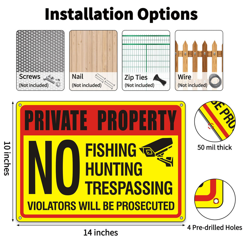 (4 Pack) Private Property No Trespassing No Hunting No Fishing Sign, No Trespassing No hunting signs,14x10 inches Reflective Aluminum Metal Warning Sign Rust Free Waterproof and Easy to Install 14 x 10 inches no hunting signs