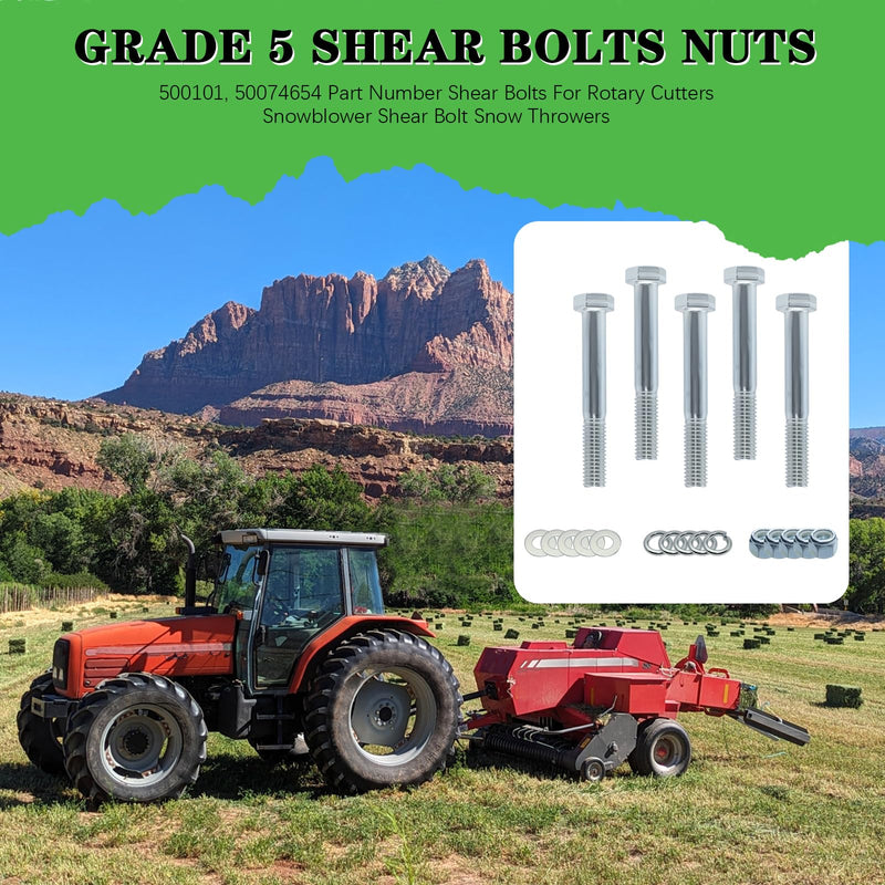 [Australia - AusPower] - 500101 Shear Bolt for Rotary Cutters & Gearboxes, Grade 5, 1/2" x 3-1/2", with Nylock Nuts, Washer, and Spring Washer, 5-Pack (Grade 5-5 Pack) Grade 5 -5 Pack 