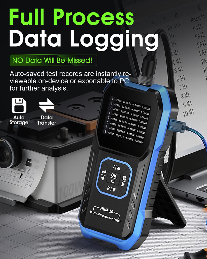 HRM-10 Battery Internal Resistance Tester, 4-Wire Car Battery Analyzer & Voltmeter, 0-100V 0-200Ω, with Sorting Mode, Auto/Manual Range for Car, Li-ion, Lead Acid