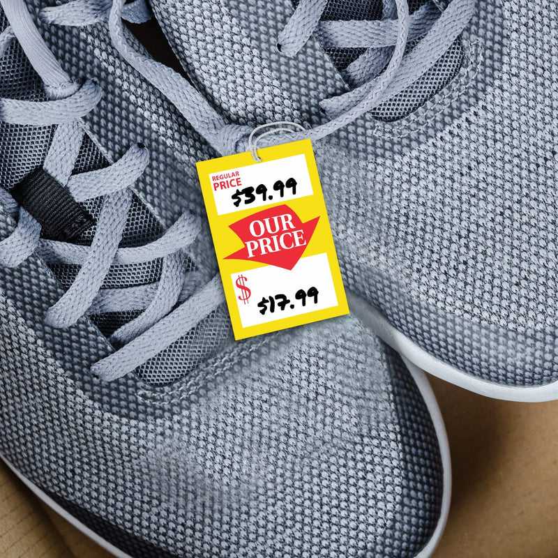 SmartSign Pack of 250 Regular and Special Our Price Tags with String Pre-Attached, 2.25 x 3.75 inch, 12 pt Cardstock, Merchandise Coated Tags, Red/Yellow/White