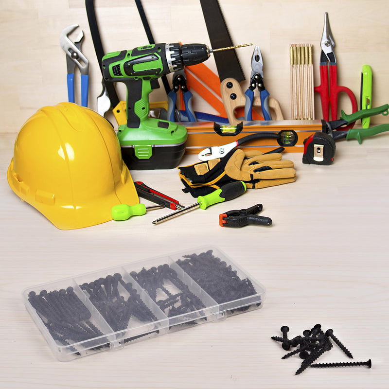[Australia - AusPower] - Drywall Screws Assortment Kit - 170 Pcs Black Wood Screws Phillips Tips, Coarse Thread Sheetrock Screws Set, Self Tapping Screws 4 Sizes 1",1-1/4",1-5/8",2in 