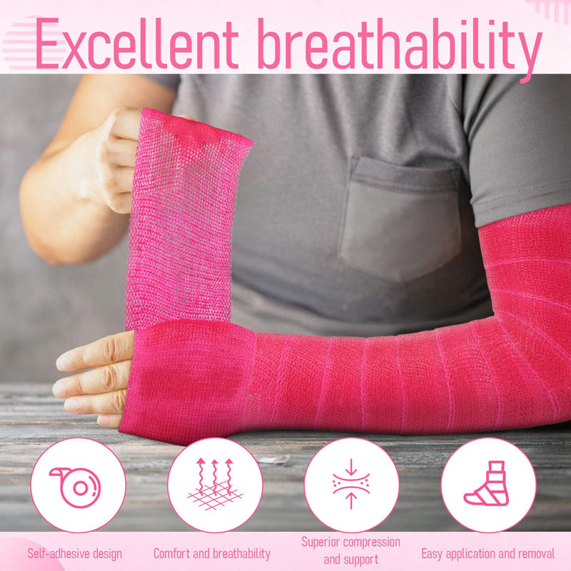 Geiserailie Fiberglass Casting Tape 3 Inch x 12 ft, 4 Rolls Bright Pink Lightweight, Breathable Support Foot Cast Tape for Injury Stabilization, Quick-Setting and Water-Resistant Rose Red